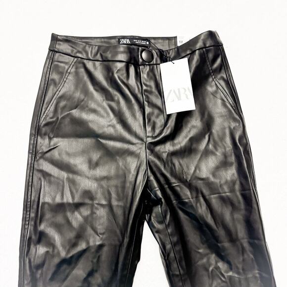 Zara Legging Hi-Rise Faux Leather Black Zip Ankle NWT Size Medium - Picture 4 of 7